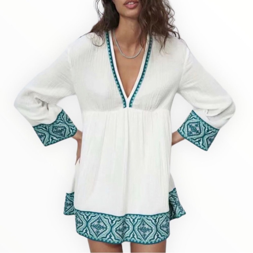 Zara mini dress tunic resort with embroidery size small